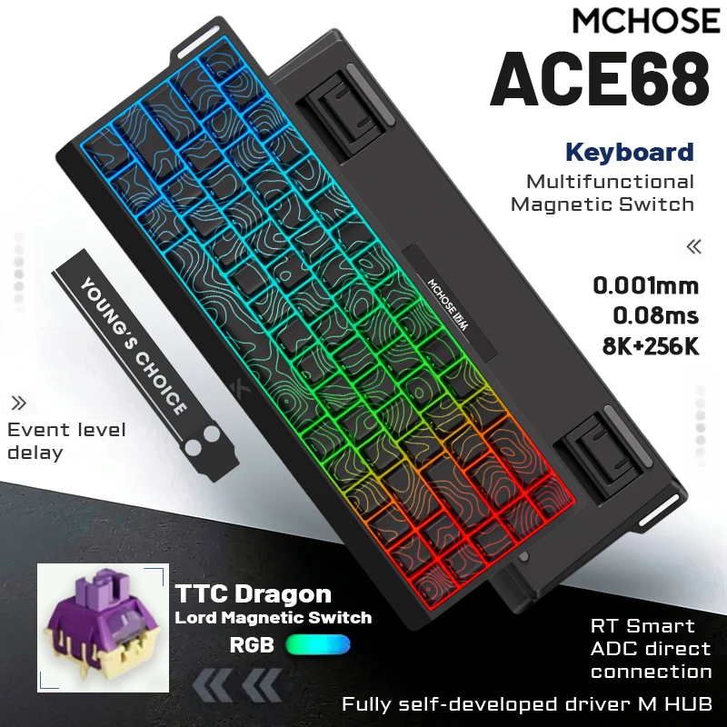 

MCHOSE ACE 68 Keyboard Magnetic Switch Gaming Keyboard RGB 8K Hz DKS/MT/TGL/RS/SOCD Rapid Trigger hot-swappable customizable