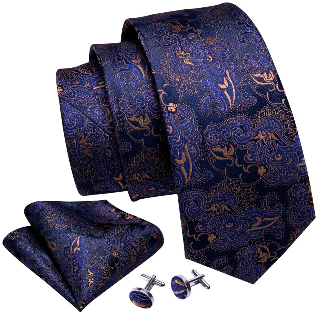 Barry. wang blaue Seide Herren Krawatte Taschentuch Manschetten knöpfe Set Marine Royal Sky Pfau See blaue Krawatte für männliche Hochzeit Business Party Event – Detail 4