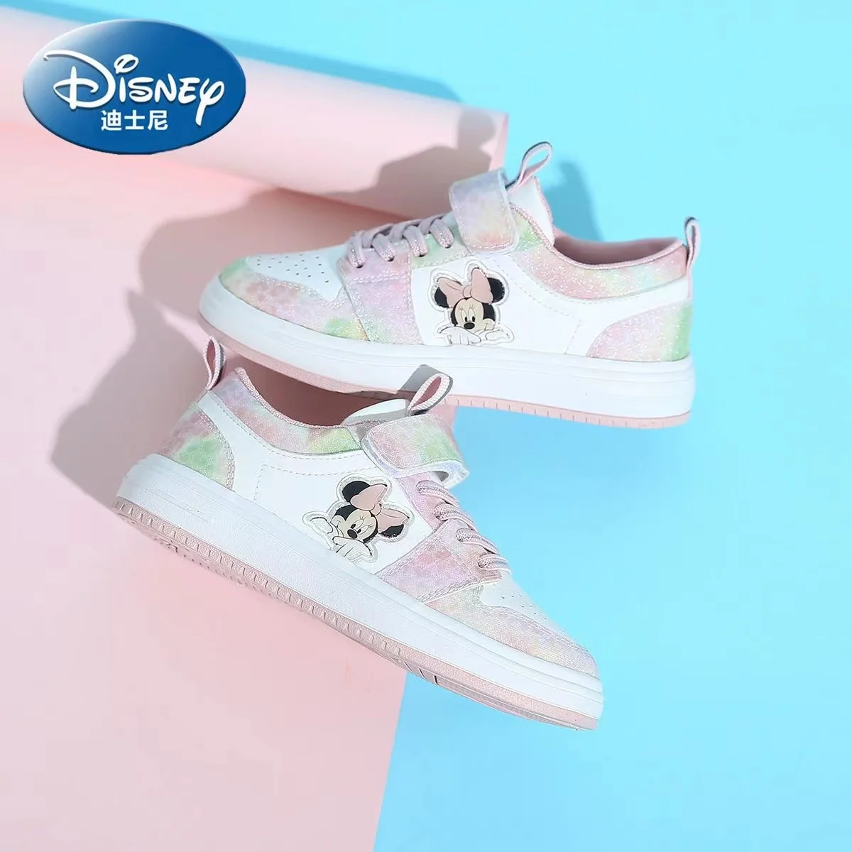 Zapatillas de deporte de Minnie para niños, zapatos informales de dibujos animados de Mickey, color rosa y morado, a la moda