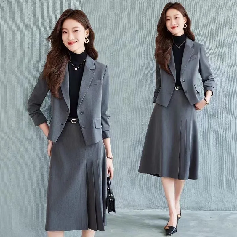 Roupa de negócios terno saia para mulher outono e inverno2024 novo estilo poderoso ternos femininos saia plissada commuter vestido formal