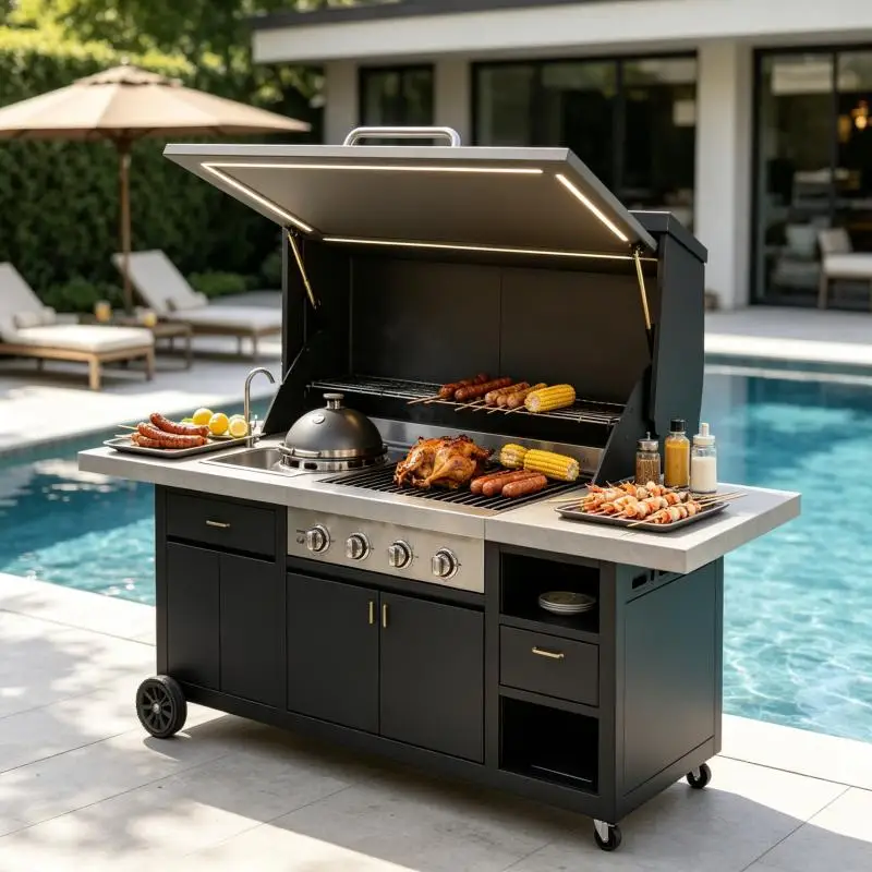 Outdoor Kitchen Customizable BBQ Island 304 Stainless Steel Weatherproof Cabinet With Sink And Gas Burner
