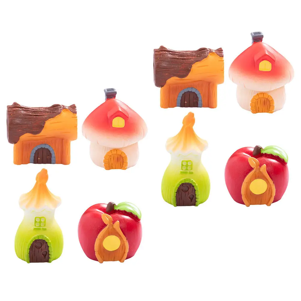 8Pcs Resin Fairy Mushroom Statue Mini Cottage for Micro Landscape Garden Bonsai Decor Desktop Bookshelf Plant Arrangement