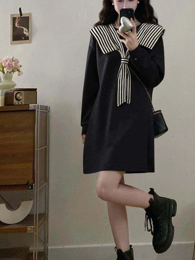 striped-oulder-wrap-long-sve-sweatirt-dr-casual-women's-plus-size-hide-belly-spring-autumn-leisure-middle-length-ba