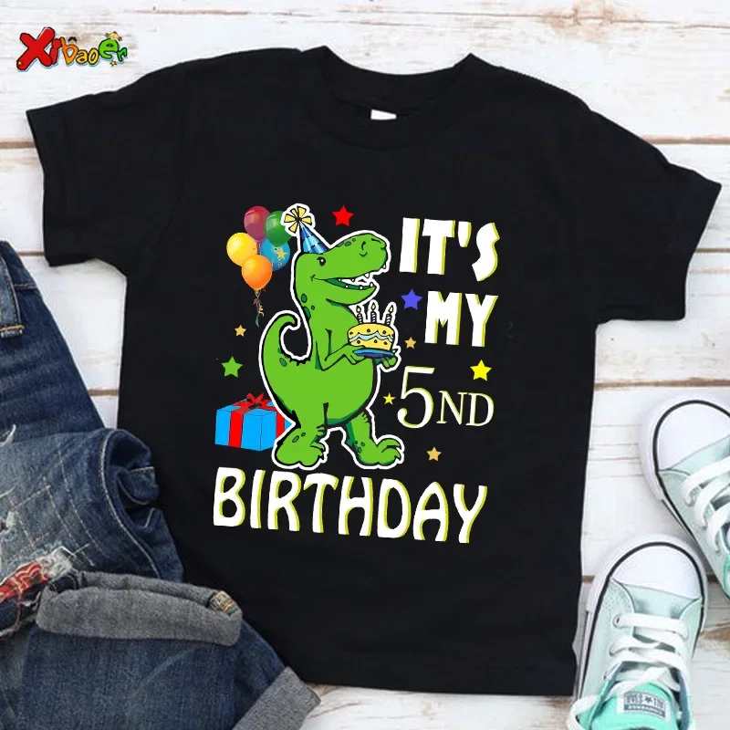 Boys Birthday T Shirt T-Rex Shirt Custom Dinosaur Birthday Shirt Summer Sport Children Clothing Toddler Baby Kids Summer Clothes