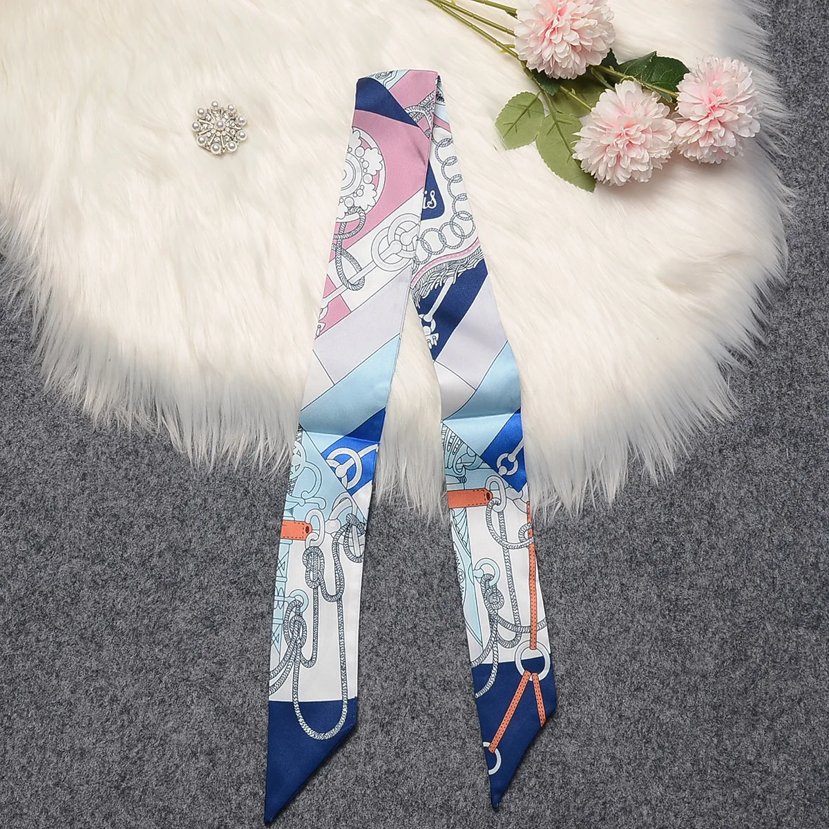 Pferd Druck Tasche Schal 2024 Neue Kleine Dünne Seide Schal Frauen Luxus Marke Foulard Frauen Krawatte Mode Kopf Schals für Damen