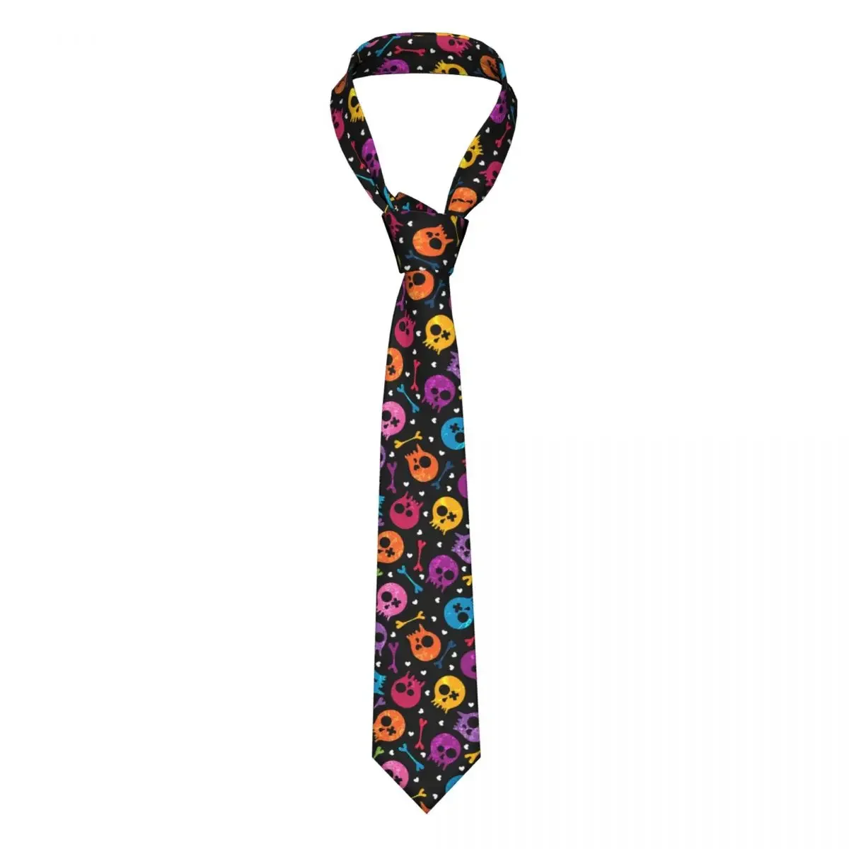 Mens Tie Classic Skinny Multicolor Skulls And Hearts Neckties Narrow Collar Slim Casual  Gift