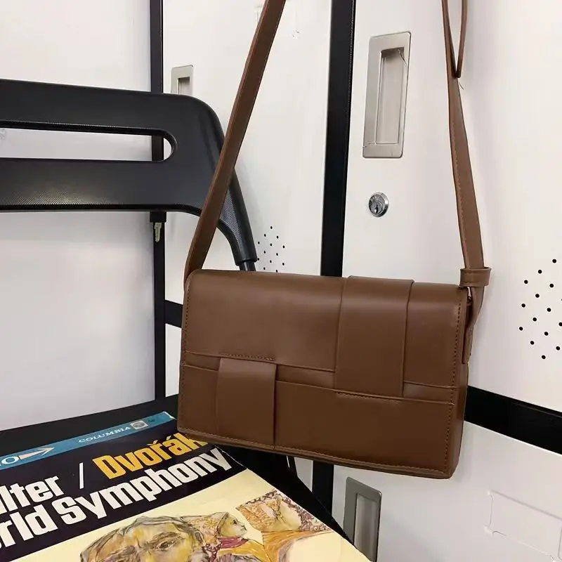 2027 New Fashion Weave Men Women Crossbody Bag Casual Business Pu Leather Men's Messenger Woven Vintage Shoulder Handbags Bags