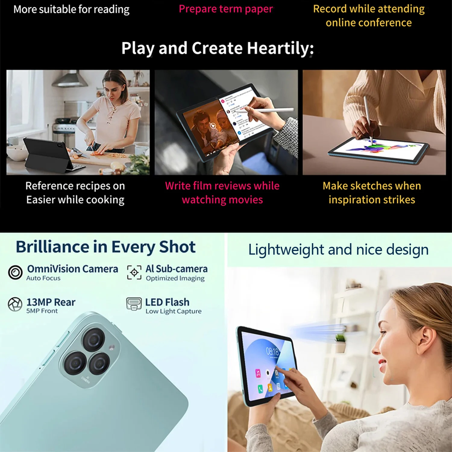 Tablet Pc BDF originale 10.1 pollici 8GB RAM 256GB ROM Android 12 Octa Core 3G 4G LTE Internet WiFi Internet BT versione globale
