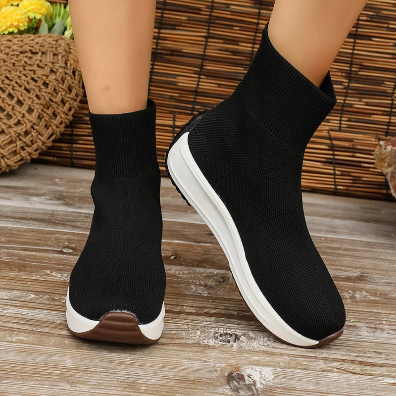 Ankle Knitting Sock Boots Women Sport Running Chelsea Mesh Women Shoes Autumn New Flats Platform Casual Walking Mujer Zapatos