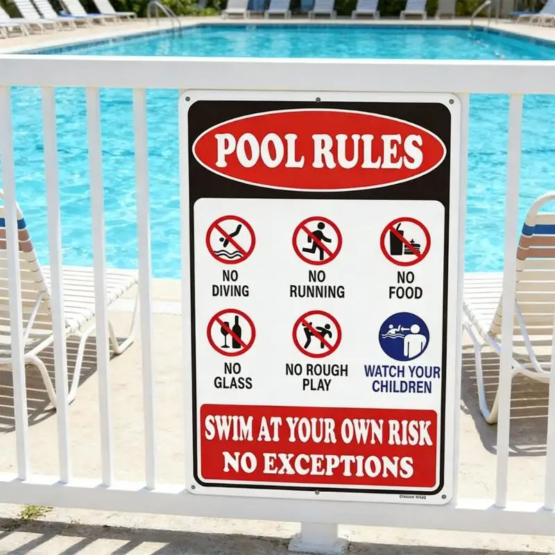 Metal Pool Safety Sign With Weatherproof And Large Lettering Pool Safety Sign 