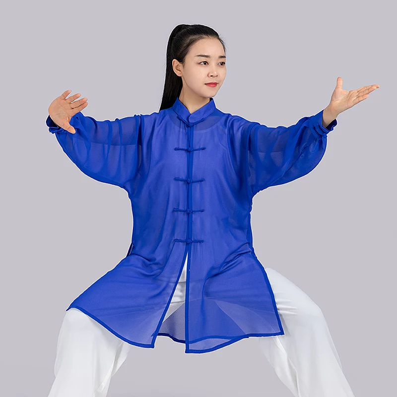 Summer Lightweight UPF Tai Chi Suit for Women – 3-Piece Chiffon Wushu Uniform, Chinese Style Performance Set  Short Description