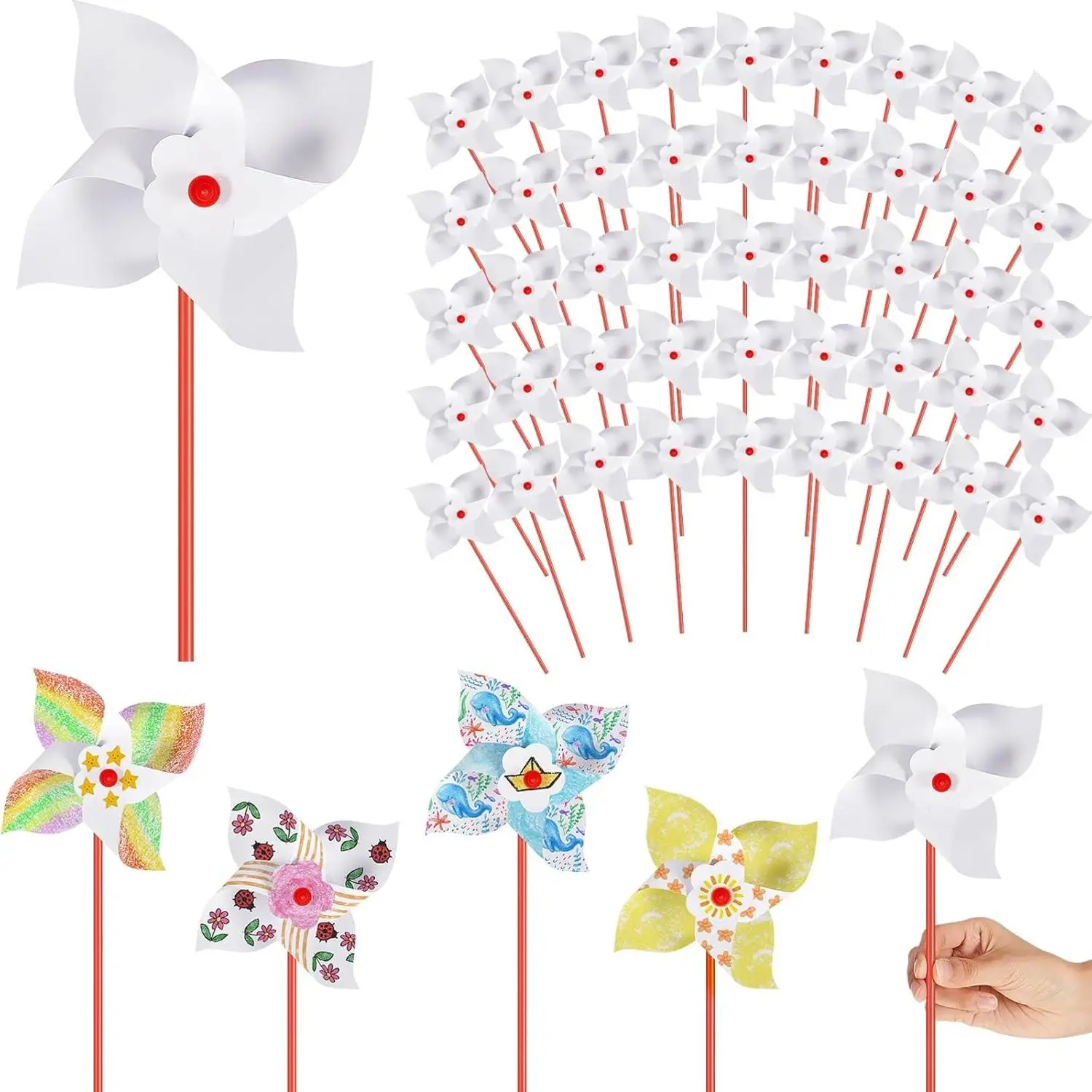 10st DIY papier pinwheel bulk wit blanco papier pinwheel knutselsets jongens meisjes zomeractiviteiten, geschikt voor buitenfeesten