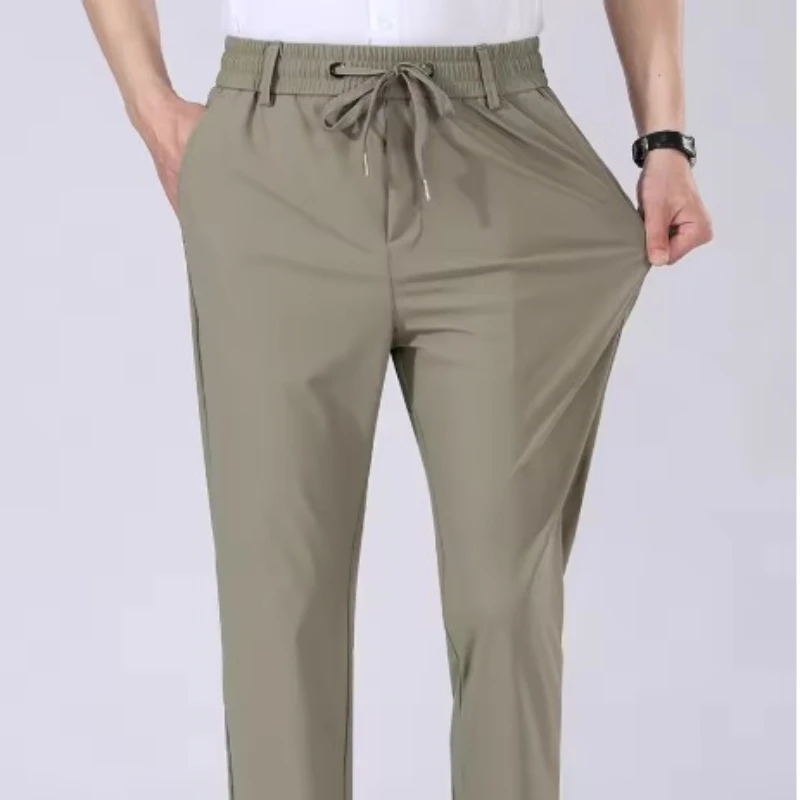 

Мужские высококачественные эластичные повседневные брюки с эластичным поясом, шелковистые, комфортные, не мнущиеся, для бега