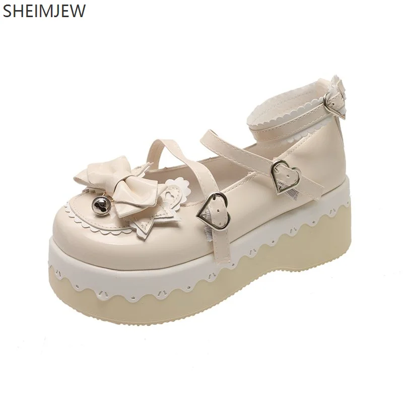 Mignon poupée Lolita bout rond nœud papillon mode Mary Jane chaussures simples fille amour plate-forme chaussures en cuir Cosplay coréen chaussures plates