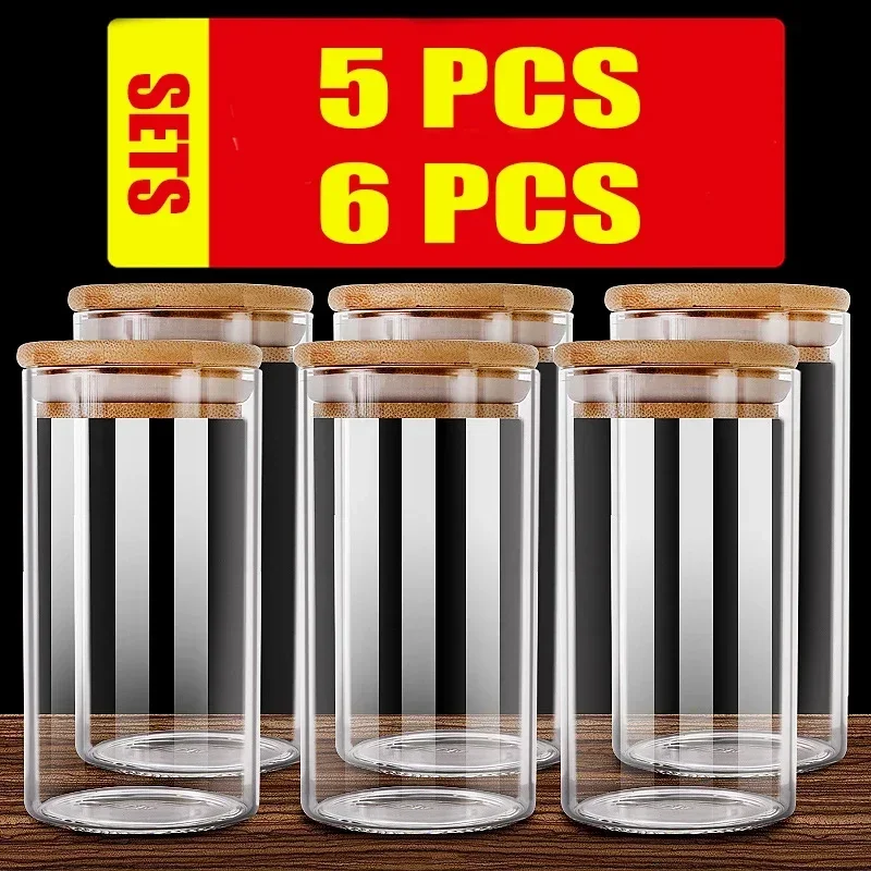 Storage Jars Kitchen Grain Storage Box Jar Food Grade Bottle Container with Lid Tea Storage Jar 5PCS-6PCS SET 450ml 800ml 1200ml