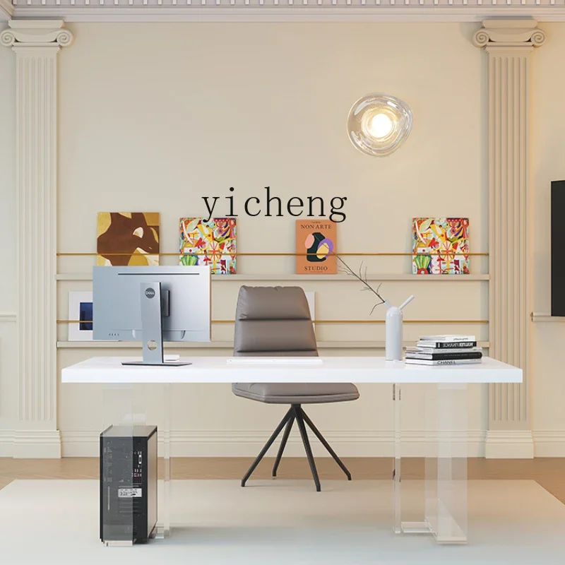 

Light Luxury Stone Plate Desk Suspension French Acrylic Simple Modern Living Room Computer Table and Chair