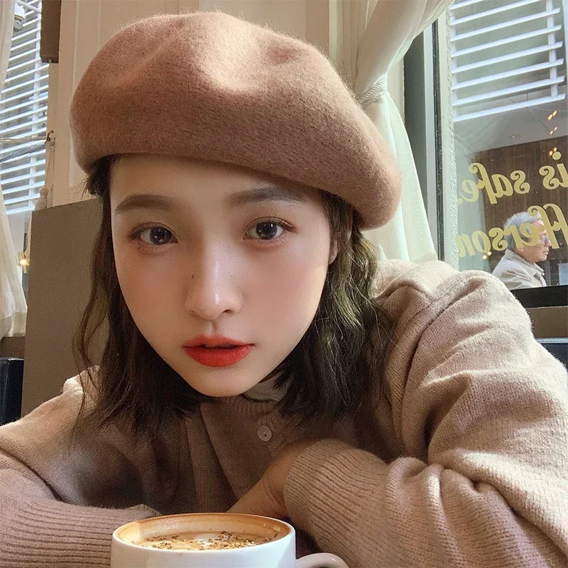 Elegant Wool Beret Hats Women Winter French Hat Girls Solid Trendy Spring Autumn Beret Hat for Women Warm Felt Street Berets