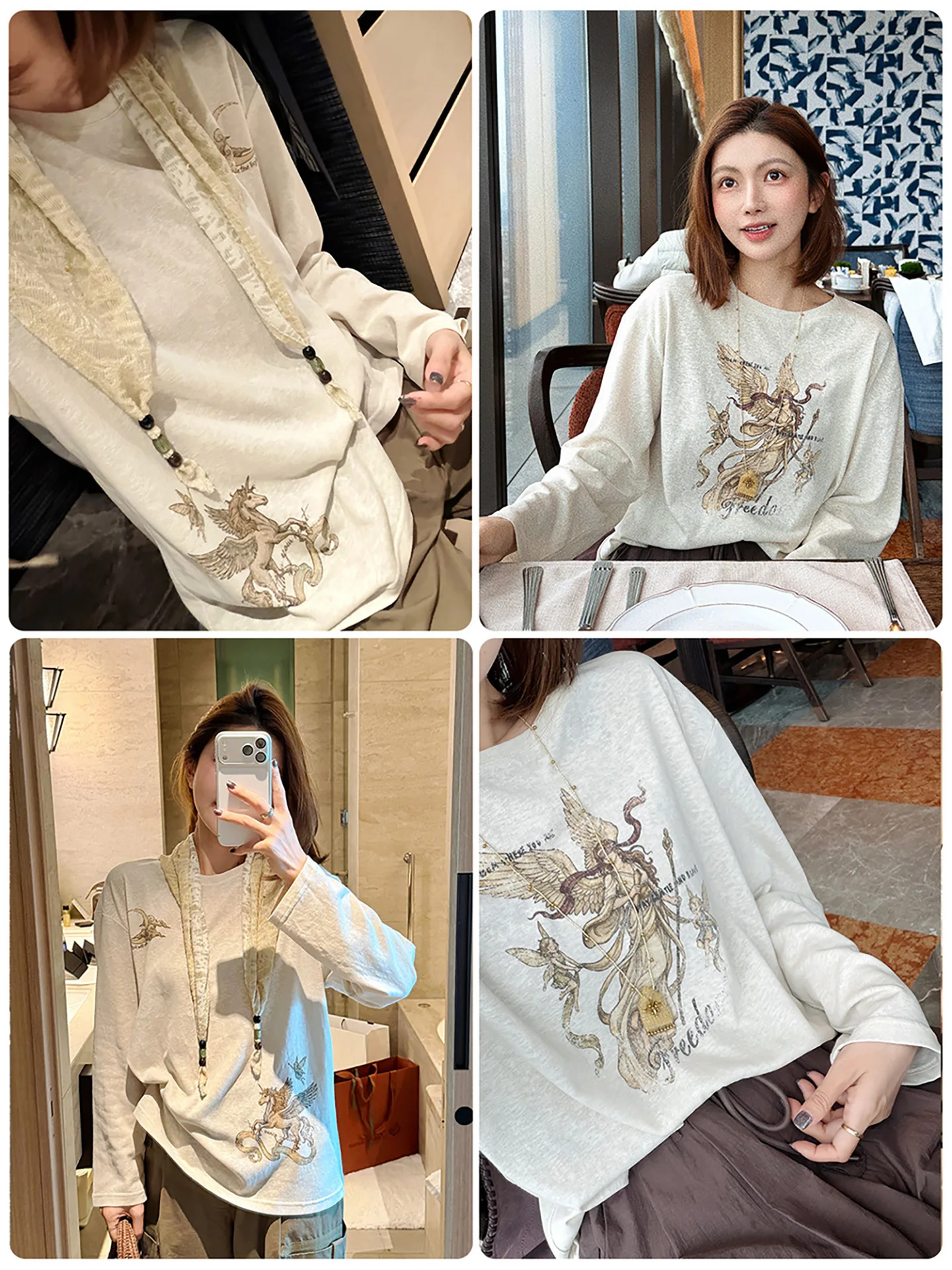 

Весенне-летняя женская футболка с длинным рукавом, ручная роспись, хлопок/полиэстер, комфортная посадка, круглый вырез, креативный узор