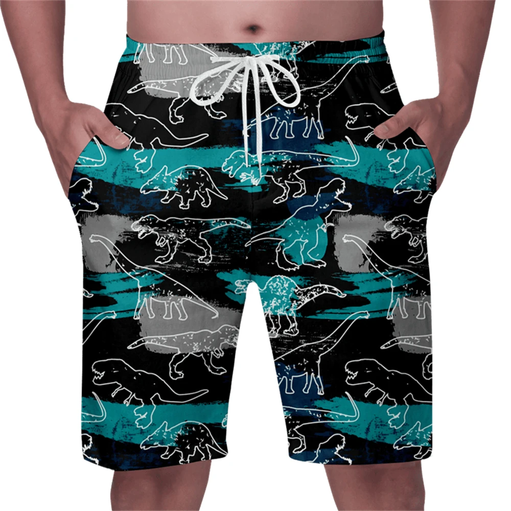 Cartoon Dinosaur Pattern Beach Shorts For Men Boys Summer Cool Hawaiian 3D Print Animal Swim Trunks Quick Dry Surf Board Shorts