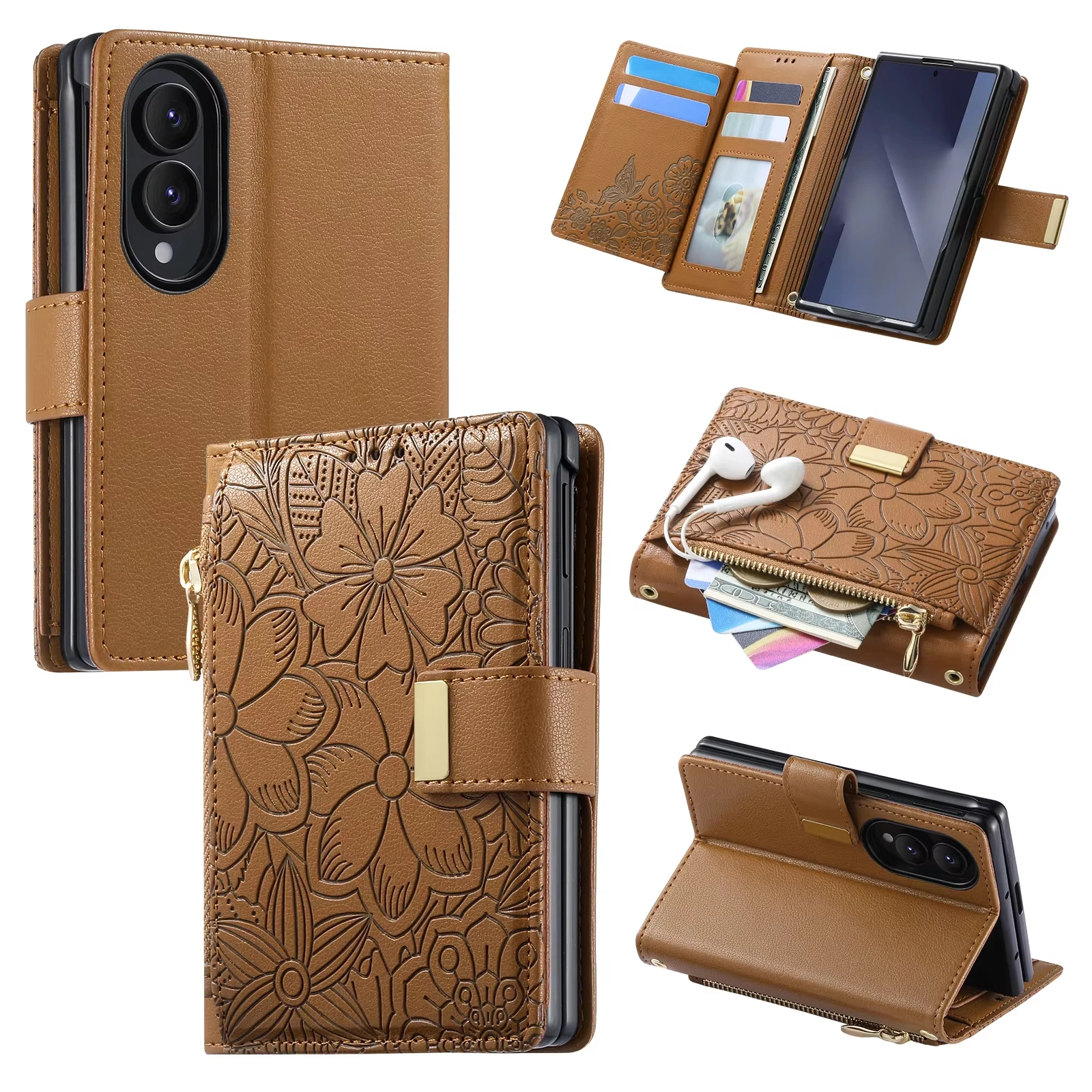Luxury Flip Leather Zipper Wallet Card Slot Holder Phone Case For Samsung Galaxy Z Fold 8 Ultra Fold8 Wide Protective Cover