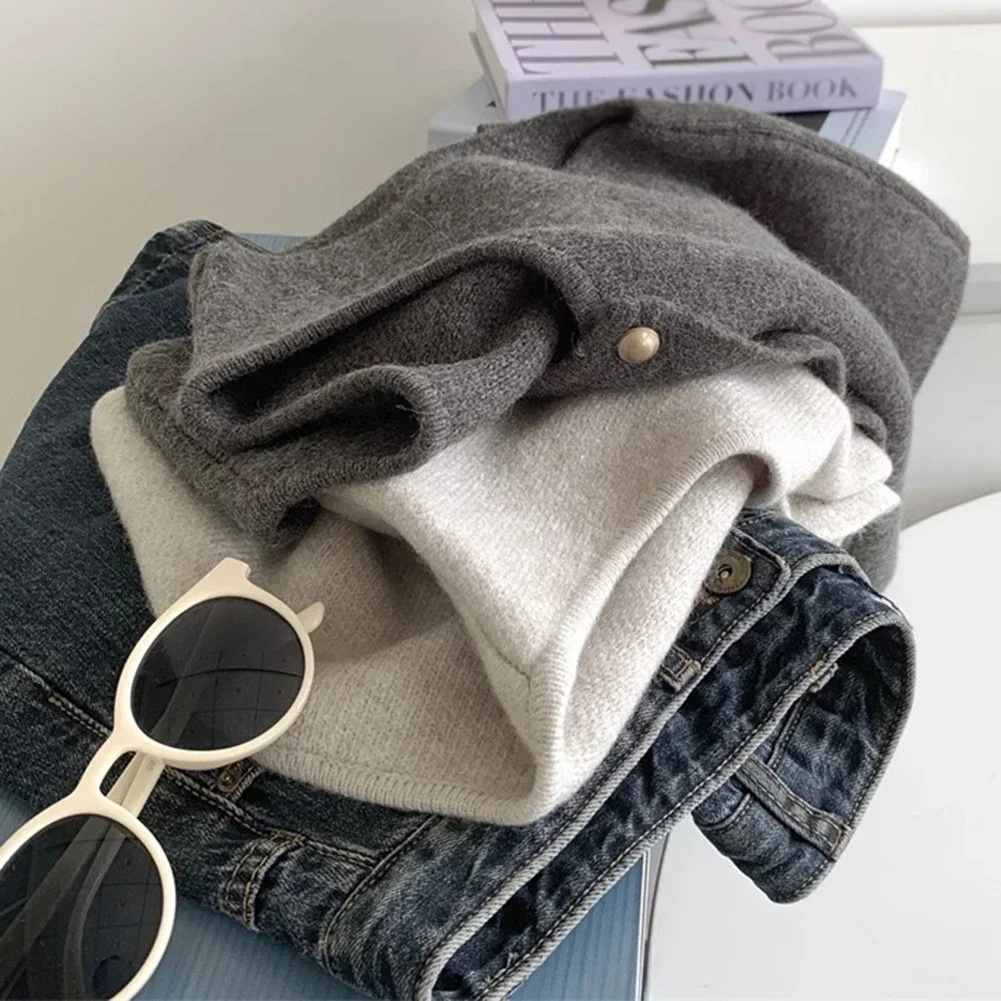 المرأة الصلبة زر الخامس الرقبة سترة بلا أكمام سترة محبوكة سترة سترة أعلى خريف شتاء الكورية السيدات الزي #2