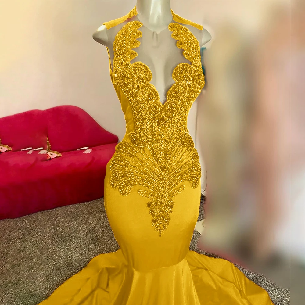 Customized Diamonds Long Mermaid Prom Dress For Black Girls Crystal Evening  Party Dress Formal Sleeveless vestidos de gala - AliExpress 320