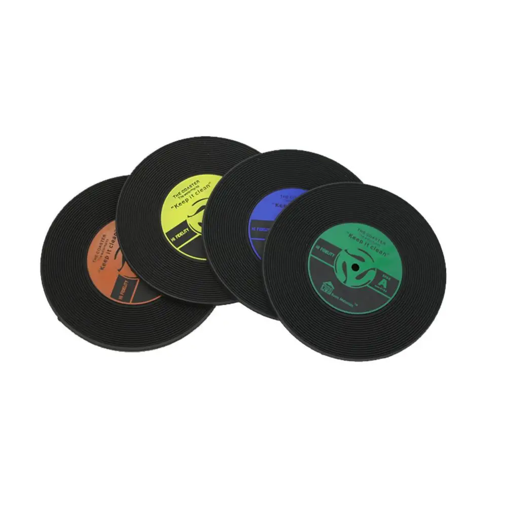 Retro Vinyl Record Cup Coaster Set of Colorful Retro Vinyl Record Disk Coasters for Drinks Vinyl Record Coaster Set Table Decor