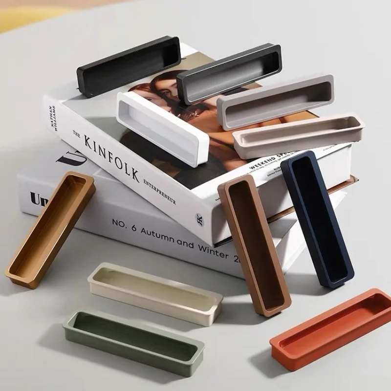 Cream Style Invisible Slotted Handle-Soft-Touch PET Coating Aluminum Recessed Finger Pulls for Sliding Wardrobe Kitchen Cabinets