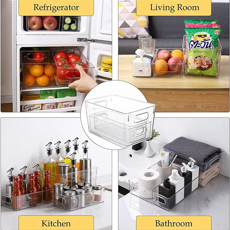 Refrigerator Organizer Bin Stackable Food Fridge Storage Box with Handle Clear Plastic Fruit Vegetable Pantry Kitchen Organizer