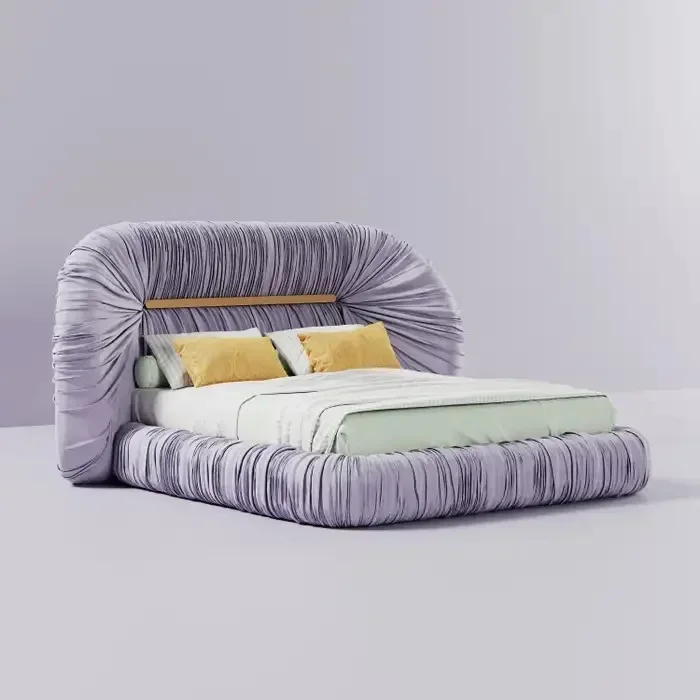 Bedroom furniture Modern minimalist pleated fabric bed showroom bedroom soft bed villa