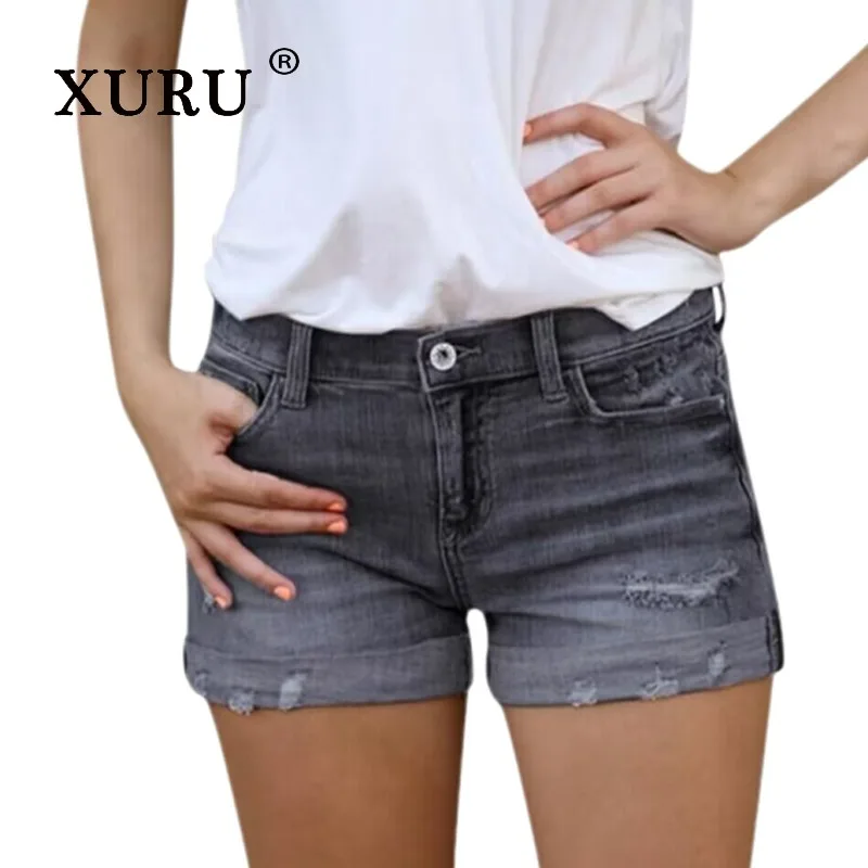 

XURU - New Women's Y2k Clothing Elastic Slim Fit Ripped Denim Shorts, Luxurious Designer Women's Summer Short Jeans