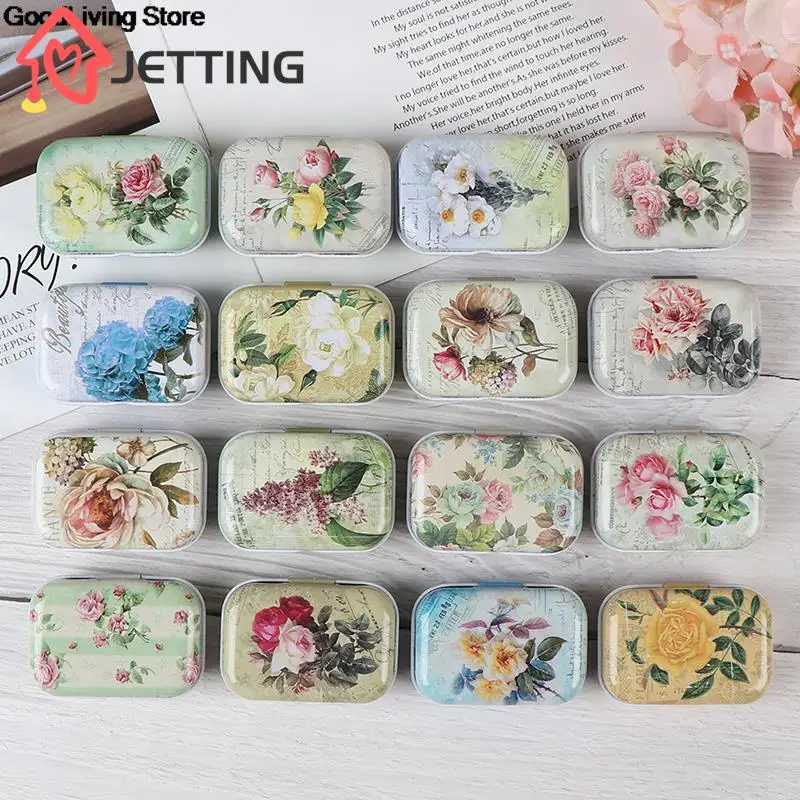 1PC Vintage Flower Printing Mini Tin Box For Jewelry Wedding Favor Metal Candy Box Decorative Storage Boxes Gift Home 6x4x2.5cm