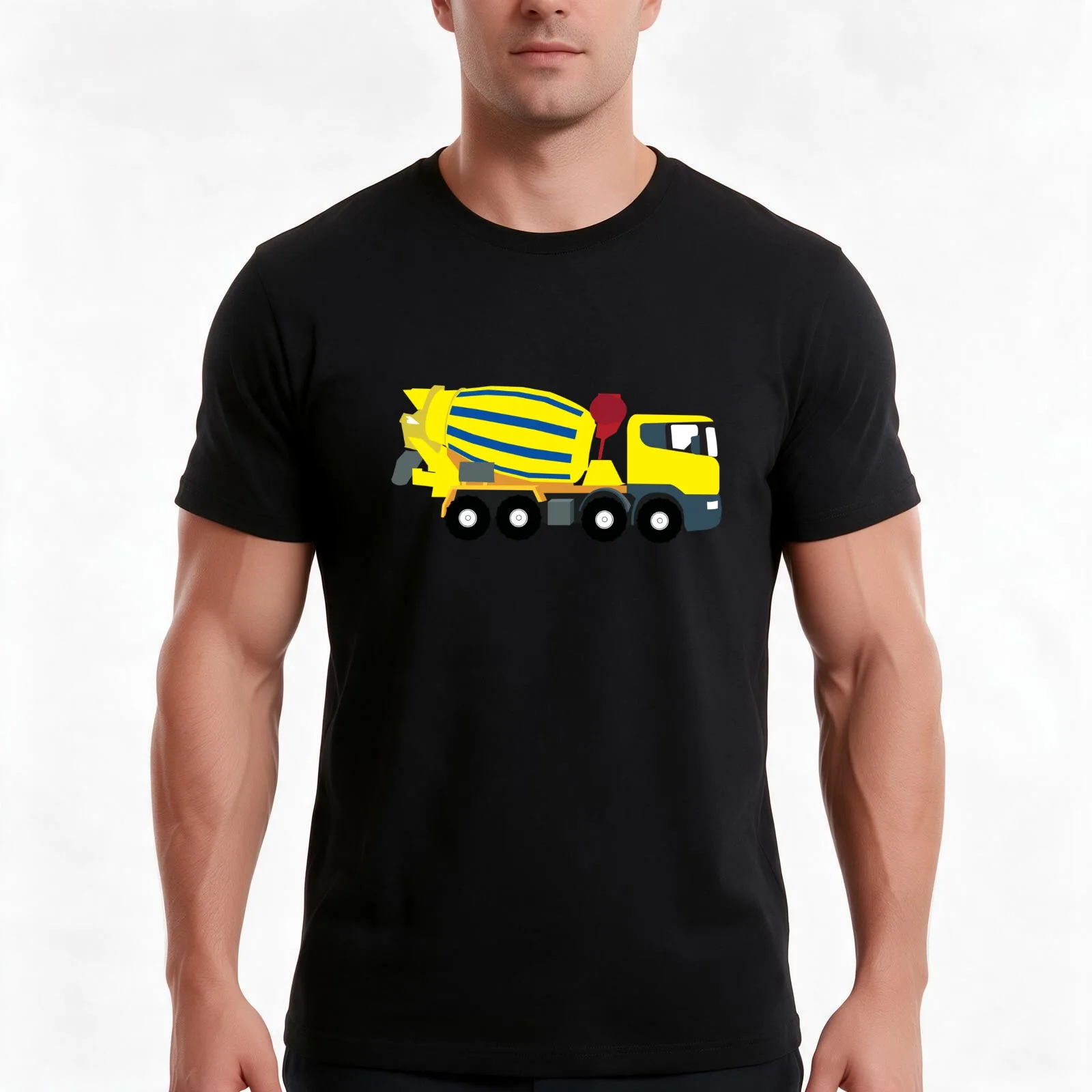 Concrete Cement Truck Construction Trucks T-Shirt, Summer Casual Cotton Tee, Oversized Streetwear Tops, Vintage Graphic Print