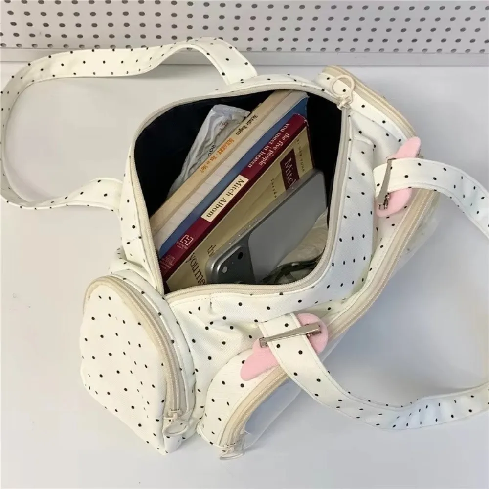 Y2K Style Polka Dot Shoulder Bag Angel Wing Ornament Large Capacity Carry Bag Clear Window Anime Convention Ita Bag
