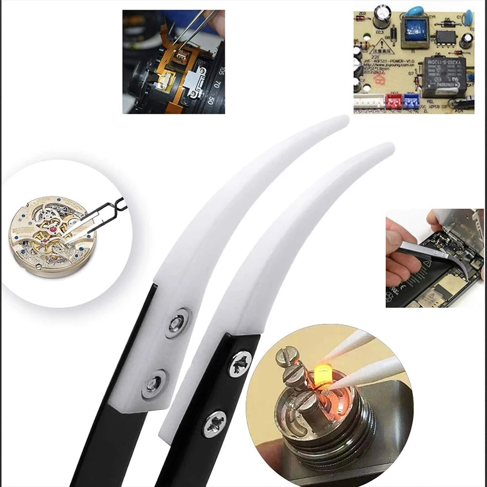 Pinzette per retromarcia punte a punta e curve di precisione pinzette in ceramica strumenti di saldatura antimagnetici resistenti al calore Non conduttivi