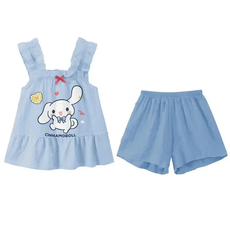 Sanurgente Cinnamoroll Ensemble de pyjama caraco pour filles, short en émail, vêtements d'intérieur mignons, vêtements de détente d'été trempés, Hello Kitty, 2 pièces par ensemble