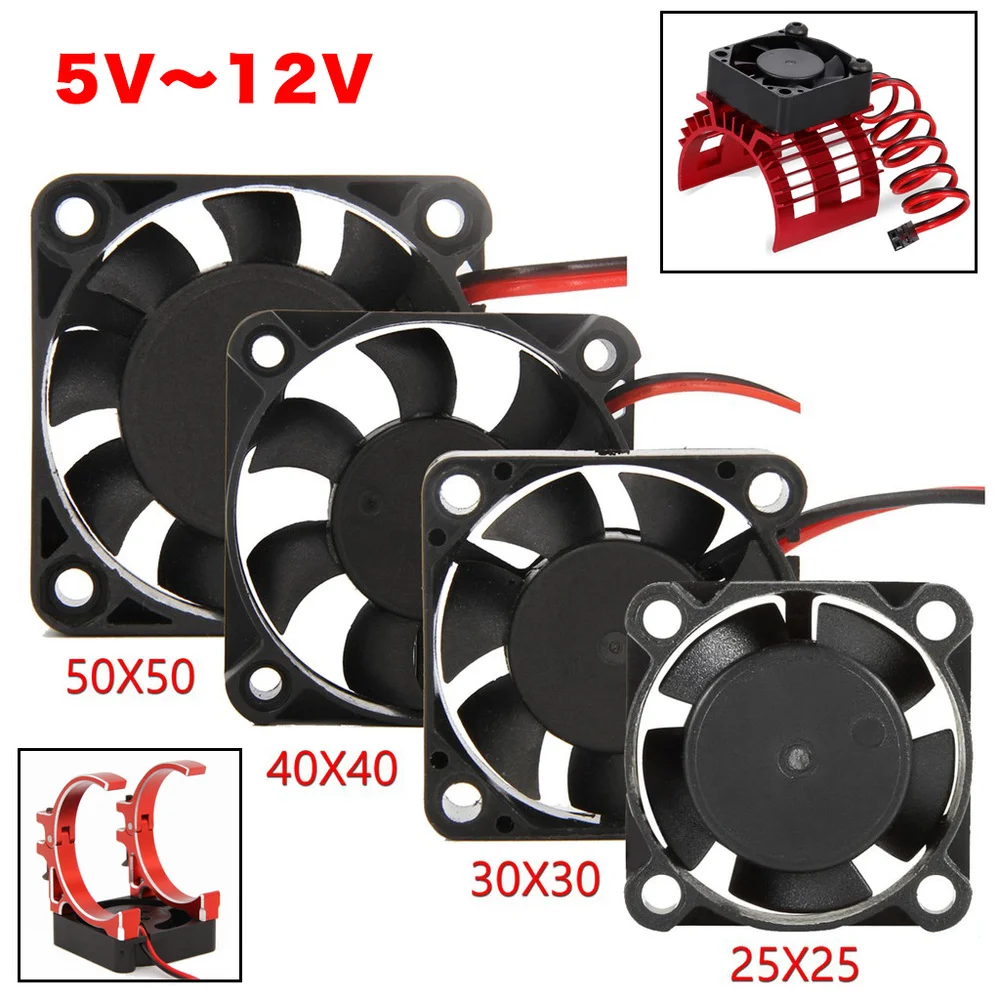 RC Motor Cooling Fan 25mm 30mm 40mm 50mm 5V-12V DC Motor ESC Fan Heat Sink for 1/10 1/8 1/12 RC Car Motor 3660 4274 motor