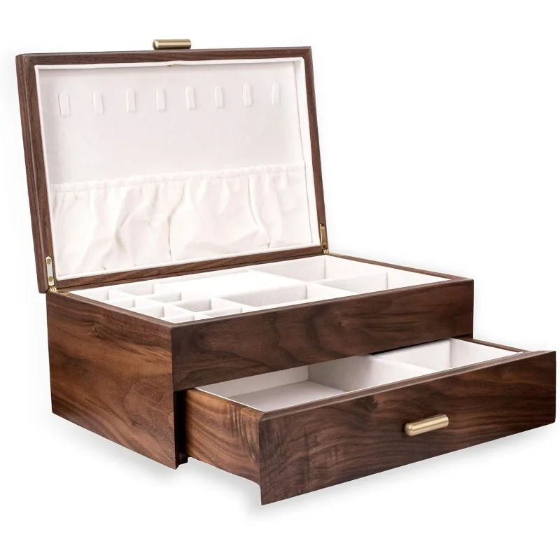 Caja de almacenamiento de joyería de madera maciza de alta gama, collar de madera Retro para mujer, joyería, pulsera, reloj, caja expositora hecha a mano
