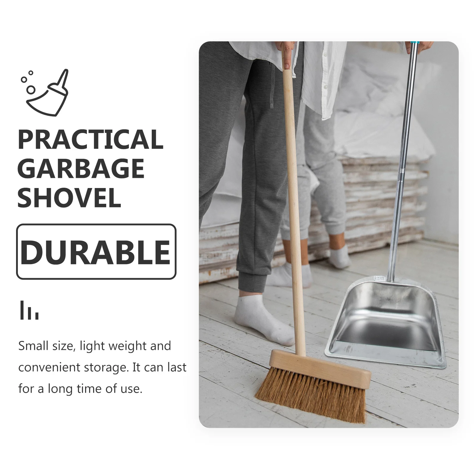 

Stainless Steel Dustpan Small Size Lightweight Ergonomic Handle Large Capacity Long Handle No Stoop Home Cleaning Room