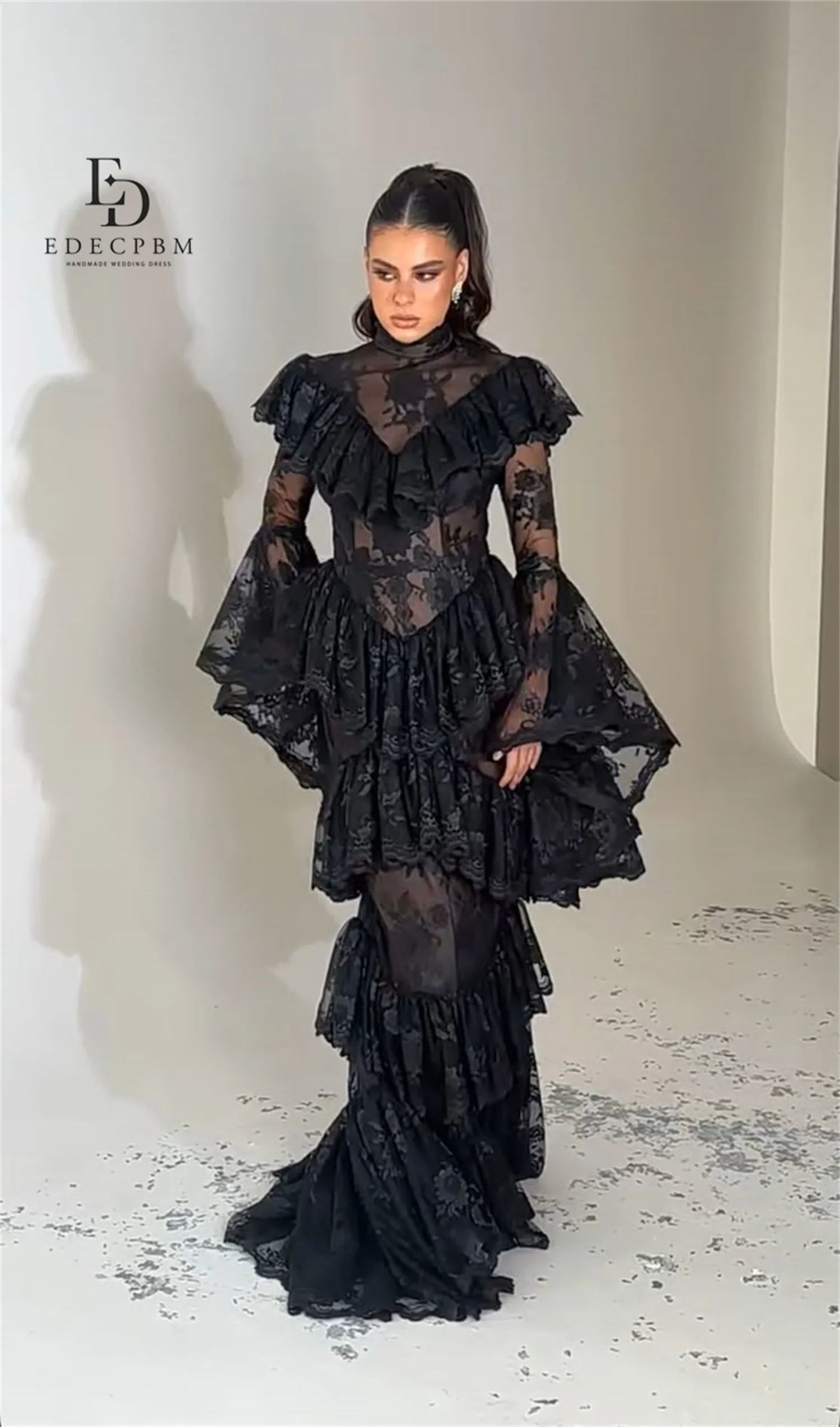 EDECPBM-Vestidos De fiesta elegantes multicapa para mujer, Vestidos largos De graduación, Vestidos De fiesta De lujo De encaje, sirena negra personalizada, 2025