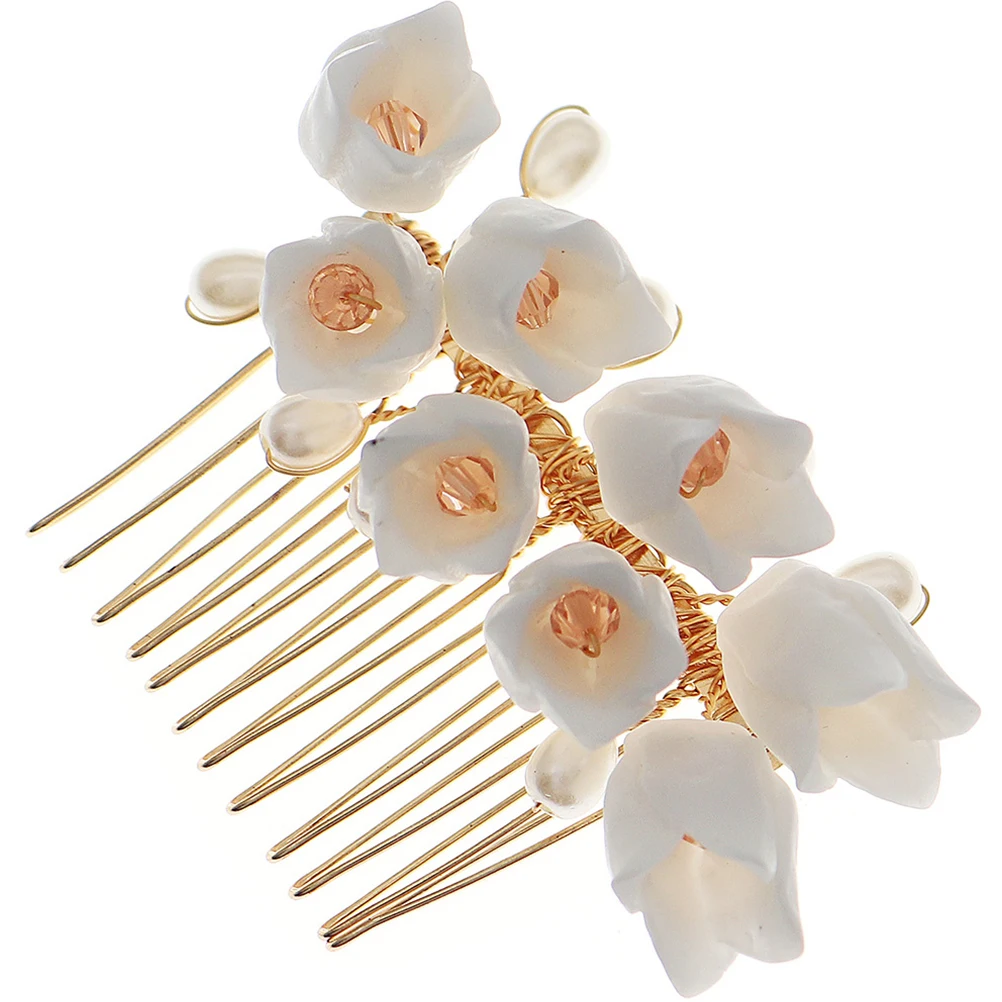 

Resin Flower Hair Comb Elegant Wedding Accessory Bridal Headpiece Alloy Bride Accessories Girls Hairpieces Thick Curly