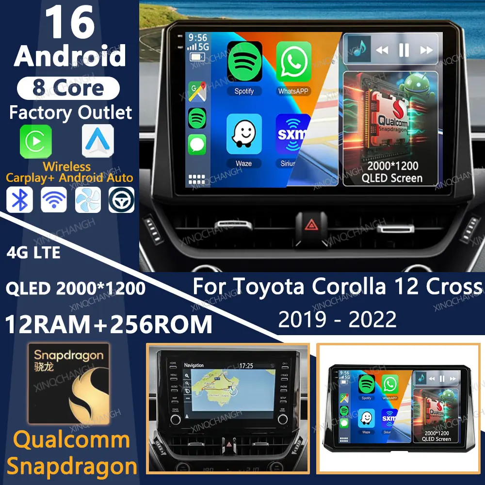 Android 16 Car Radio For Toyota Corolla 12 Cross 2019 - 2022 Multimedia Stereo Video Player 4G LTE 5G WIFI BT Carplay Auto 2DIN