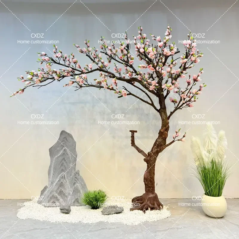 Simulation Magnolia Tree Potted Plant Pink Flower Wishing Tree Artificial Spring Flowering Ornament for Home Decoration