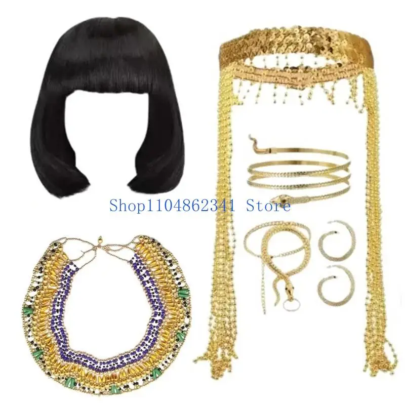 

5asd Egyptian Headpiece Head Chain, Collar Necklace, Snake Bracelet For Theme Party