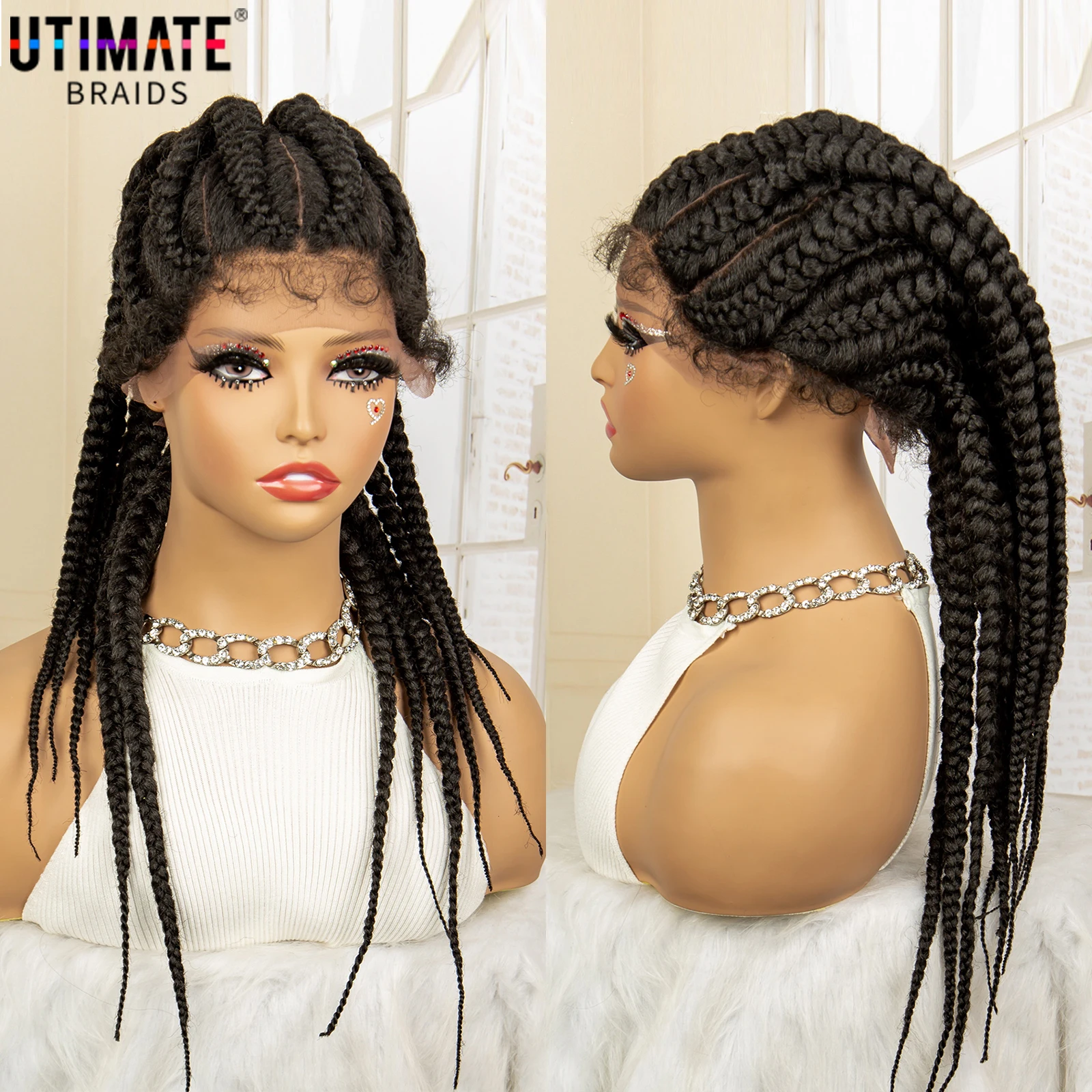 Synthetische Pferdes chwanz geflochtene Perücken Spitze frontal 24 Zoll afrikanische knoten lose Twist Braids Perücke für schwarze Frauen mit Babyhaar