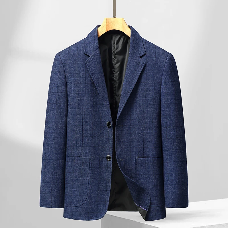

Men Classic Casual Plaid Blazer Charcoal Heather Stone Heather Coffee & Navy Four-Season Versatility with Notch Lapel Jackets