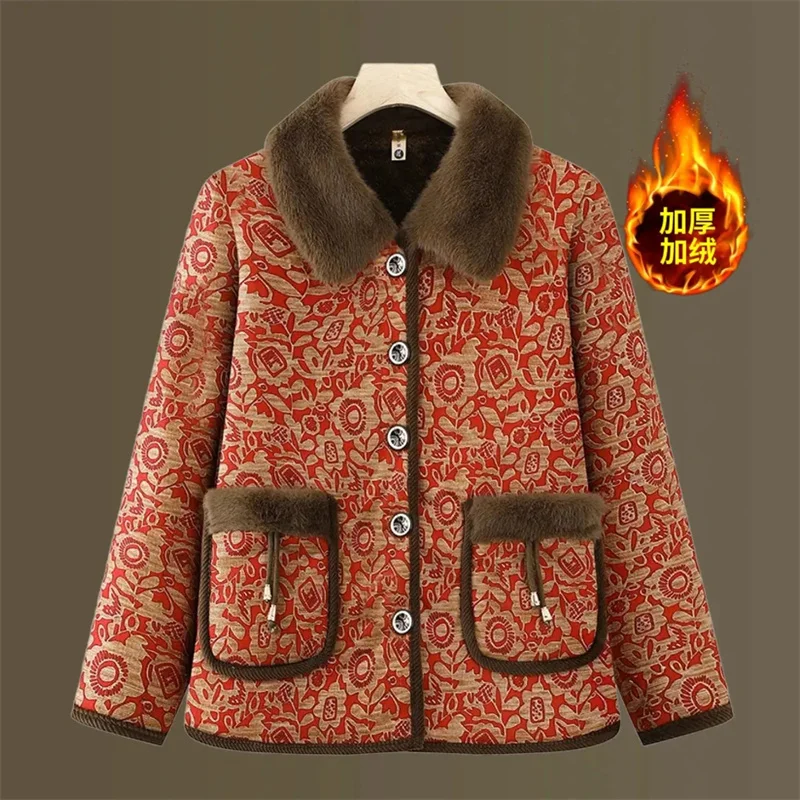 Veste d'extérieur épaisse en velours pour femmes âgées d'âge moyen, veste chaude rembourrée en coton, ample, nouvelle collection hiver 2026