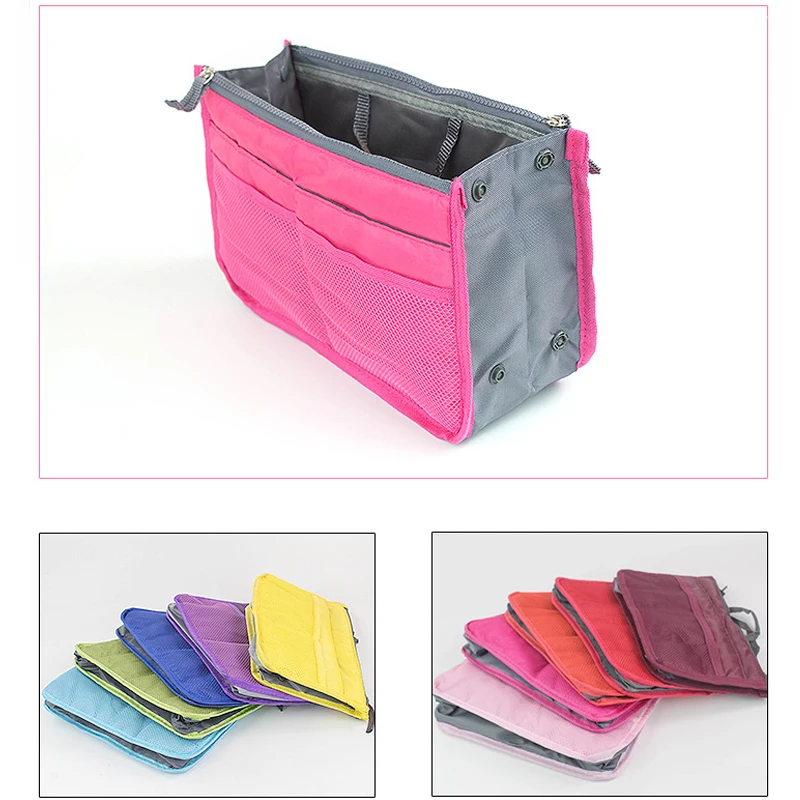 Bolsa organizadora de nailon para mujer, bolso organizador de viaje con forro grande, bolsa de cosméticos para maquillaje, bolso de mano barato para mujer
