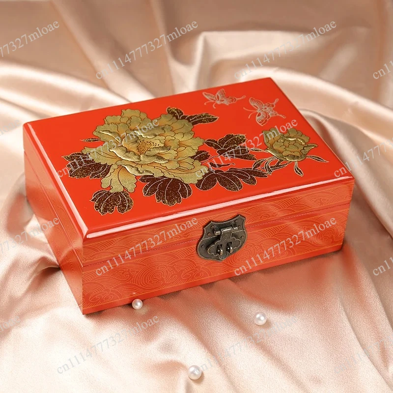 Chinese Elegant Handmade Jewelry Storage Box Pingyao Lacquer Jewelry Box