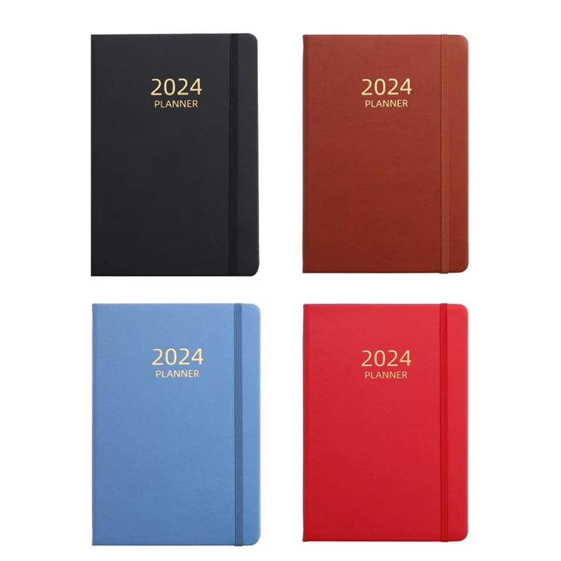 2024 A5 English Schedule Planner Elastic Band Notebook Strap Book Notebook